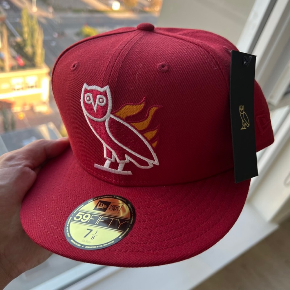 BRAND NEW OVO x Miami Heat Hat FLAMES Red New Era Cap - SIZE 7 1/8
